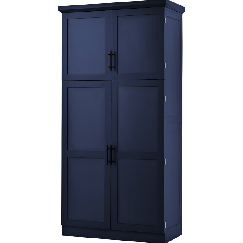 Garde-manger autoportant bleu avec 4 longues poignées, 8 plateaux coulissants et 2 trousses de basculement de 17,6 pouces de profondeur, tablette coulissante réglable à 3 niveaux, bleu, pour les gros appareils d'épicerie