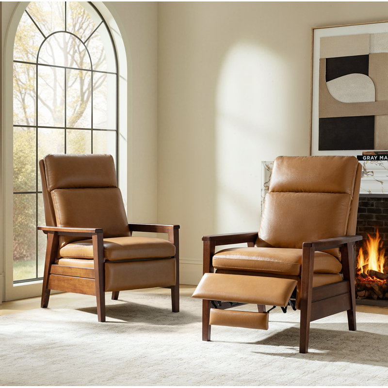 Fauteuil inclinable moderne en cuir véritable Gerald, Camel Genuine Leather