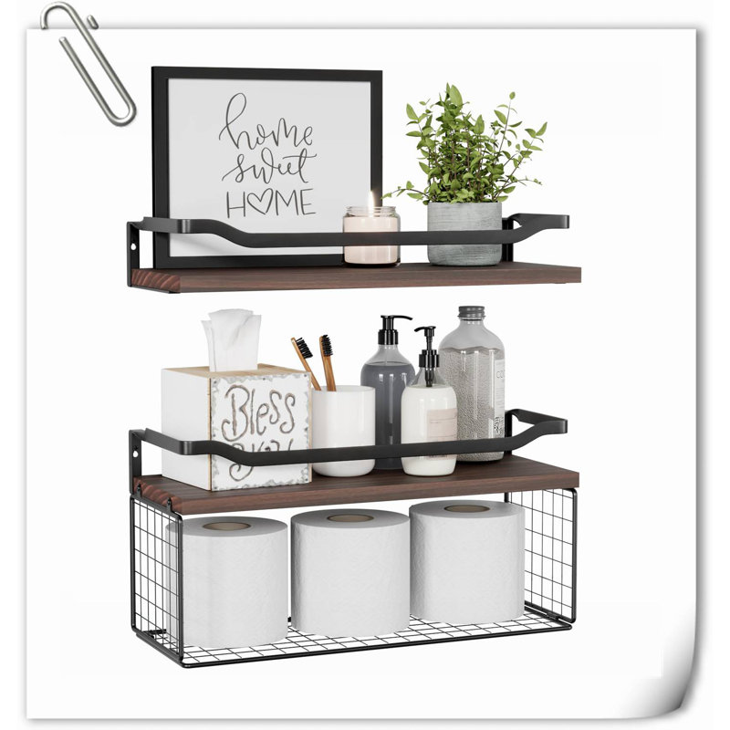 Calogera 2 Piece Wood Floating Shelf, Natural Wood/Brown