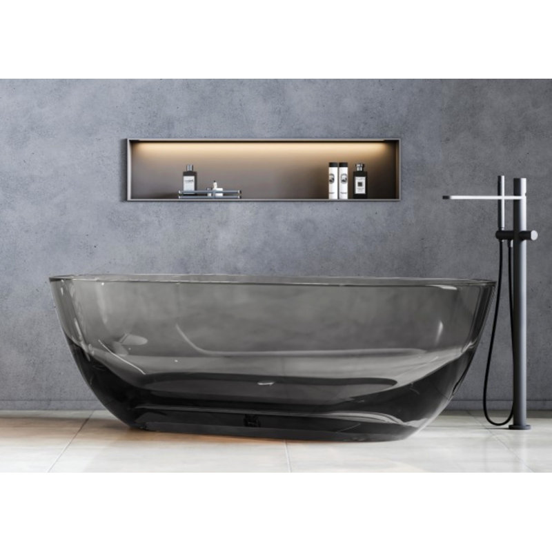 Baignoire de trempage autoportante en résine 69 po x 29,5 po, Gris transparent