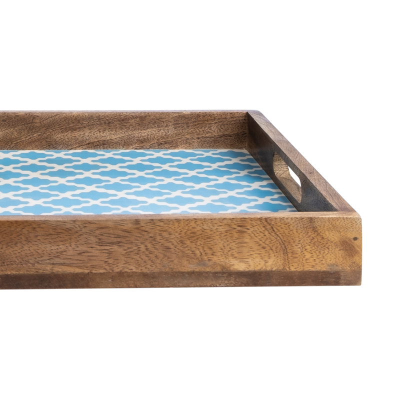 Aiesha Solid Wood Decorative Tray, White/Aqua