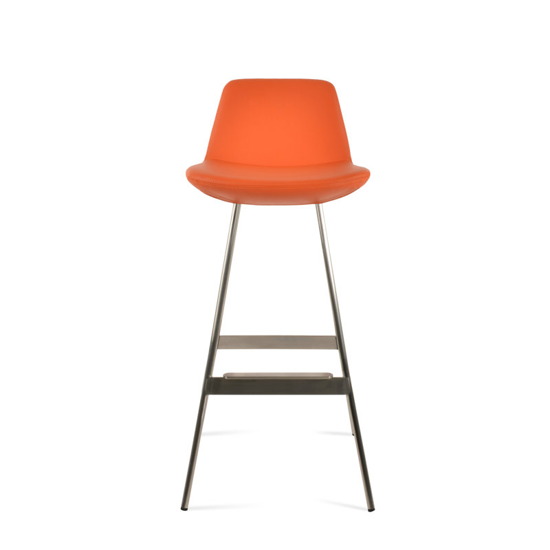 Tabouret Pera Balat, Acier Inoxydable, Tabouret de bar (siège d'une hauteur de 29 po), Similicuir orange