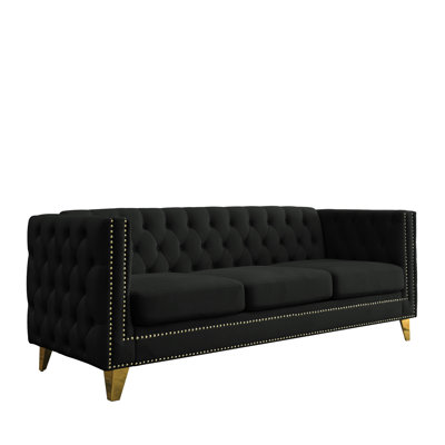 Canapé de salon en velours noir - Design ergonomique et structure de chambre à coucher classique en tissu doux