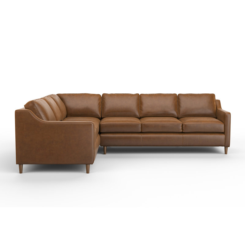 Sorrento 3x2 100% Full Top Grain Leather Sectional, Steepelchase Cocoa Genuine Leather, Right Hand Facing