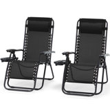 Set of 2 Zero Gravity Lounge Chairs, Folding Reclining Patio Chairs with Cup Holder & Headrest