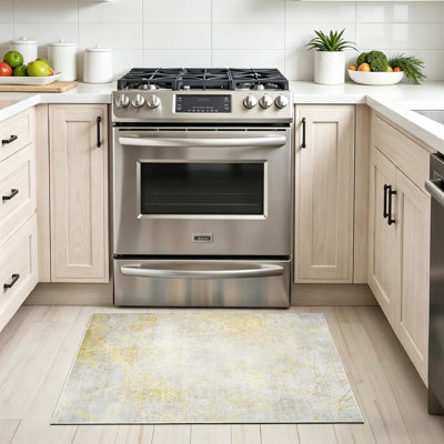 Gold Machine Washable,Grey Silver Grunge with En Yellow Indoor Area Rug