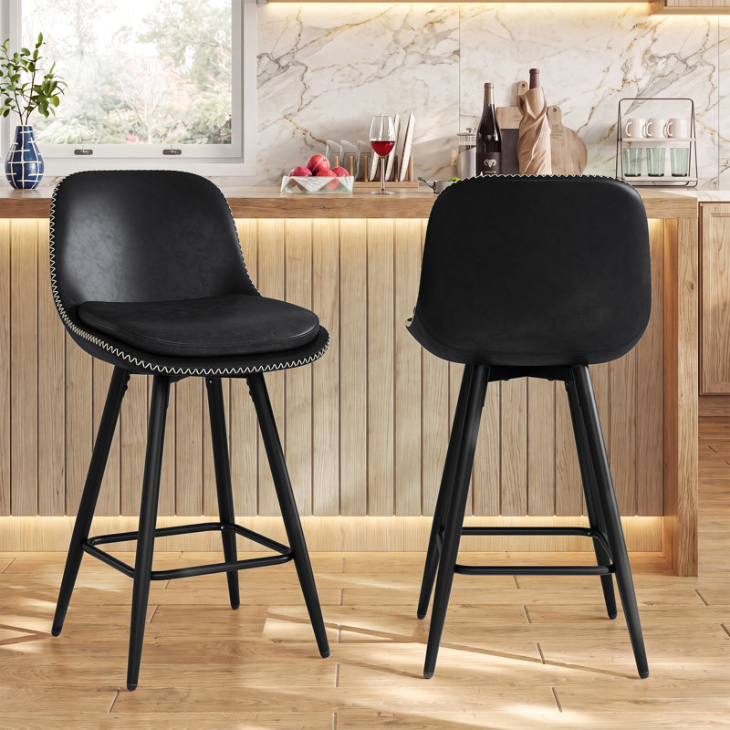 Tabouret de bar 26 po à hauteur de comptoir avec coussin double épaisseur, structure en métal et repose-pieds, tabouret de comptoir pour îlot de cuisine en similicuir