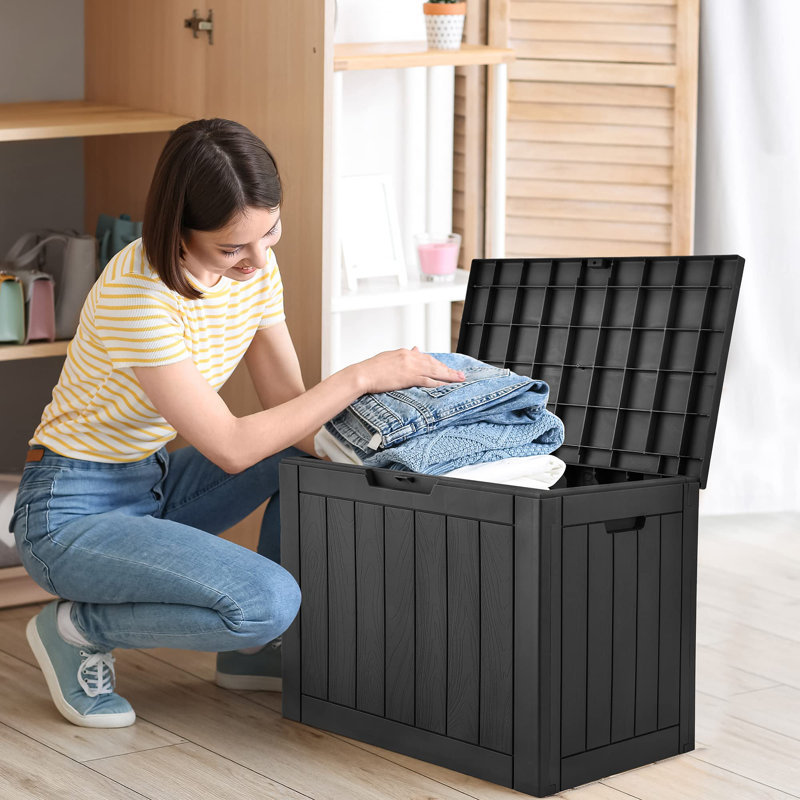 Lockable 30 - Gallon Resin Box - Waterproof for Patio & Pool, Black