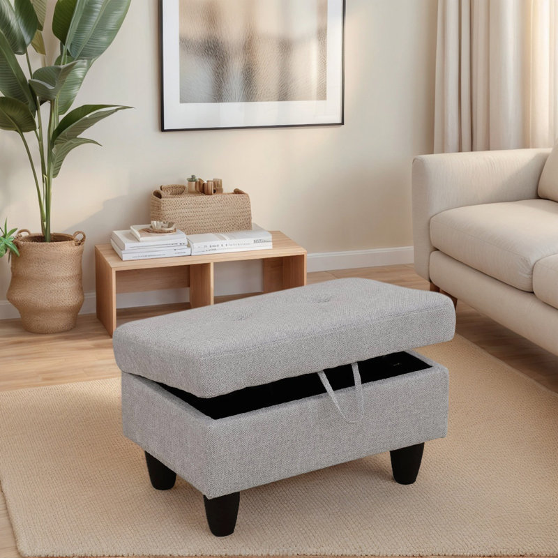 Flannel Storage Ottoman Living Room, Light Gray