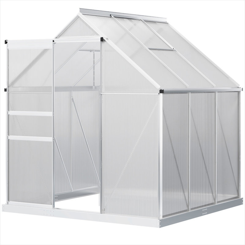 Serre de plain-pied avec cadre en aluminium argenté doux, panneaux en polycarbonate, l 6,2 pi x P 6,2 pi x H 6,6 pi