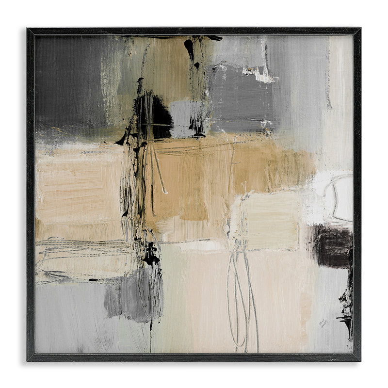 Tan & Grey Rustic Collage Framed Giclee Art by Lanie Loreth, Midnight Black Framed Giclee, 12" H x 12" W