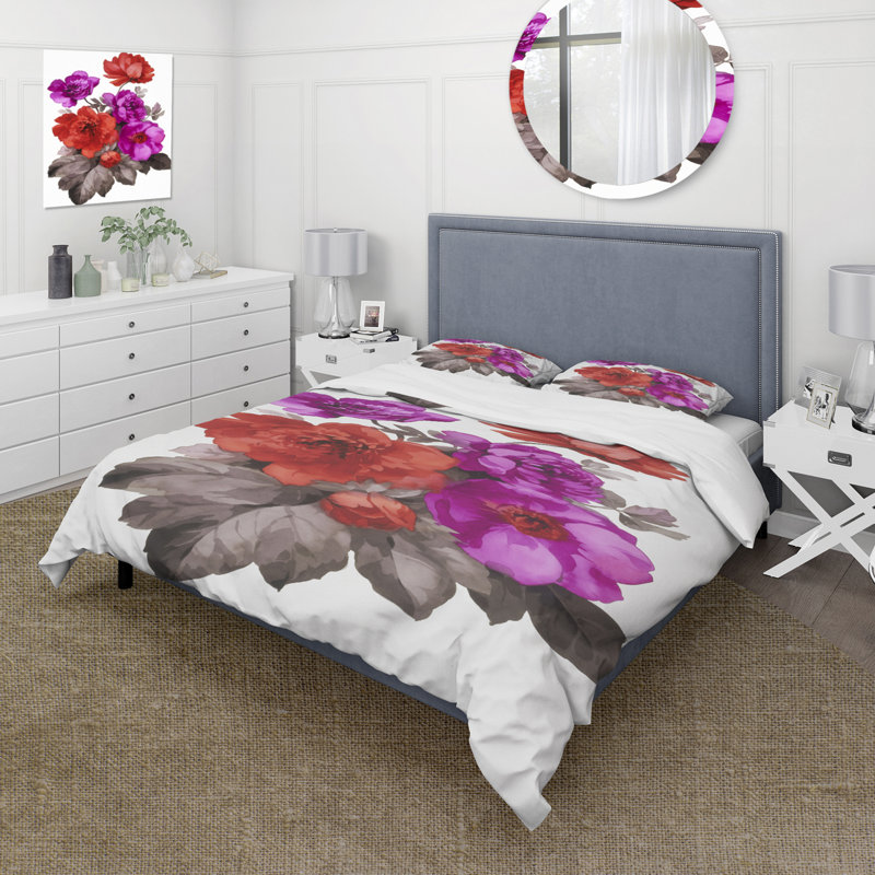 Fleurs rouges et fuchsia - Ensemble de housse de couette traditionnel - Microfibre de polyester