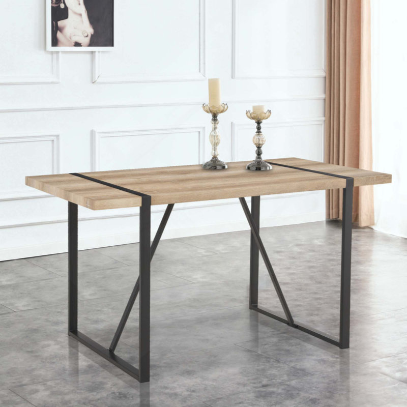 Dining Table Modern Rustic Industrial Rectangular MDF For 4-6 Person, With 1.5" Thick Engineered Wood Tabletop And Metal Legs, For Writing Deskkitchen Terrace Dining Living Room