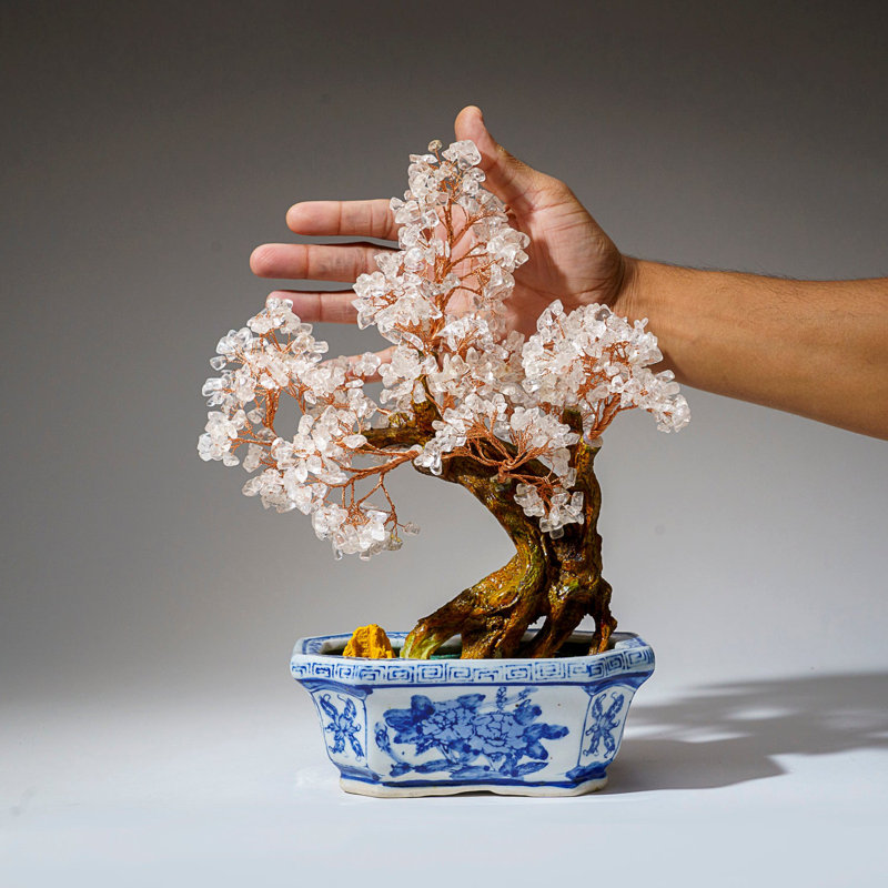 Genuine Quartz Gemstone Bonsai Tree In Square Ceramic Pot (11€ Tall)