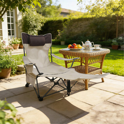 Chaise pliante / portative / inclinable réglable pour camping en plein air (ajustement à trois niveaux), poches latérales et porte-gobelet, sac de transport, beige