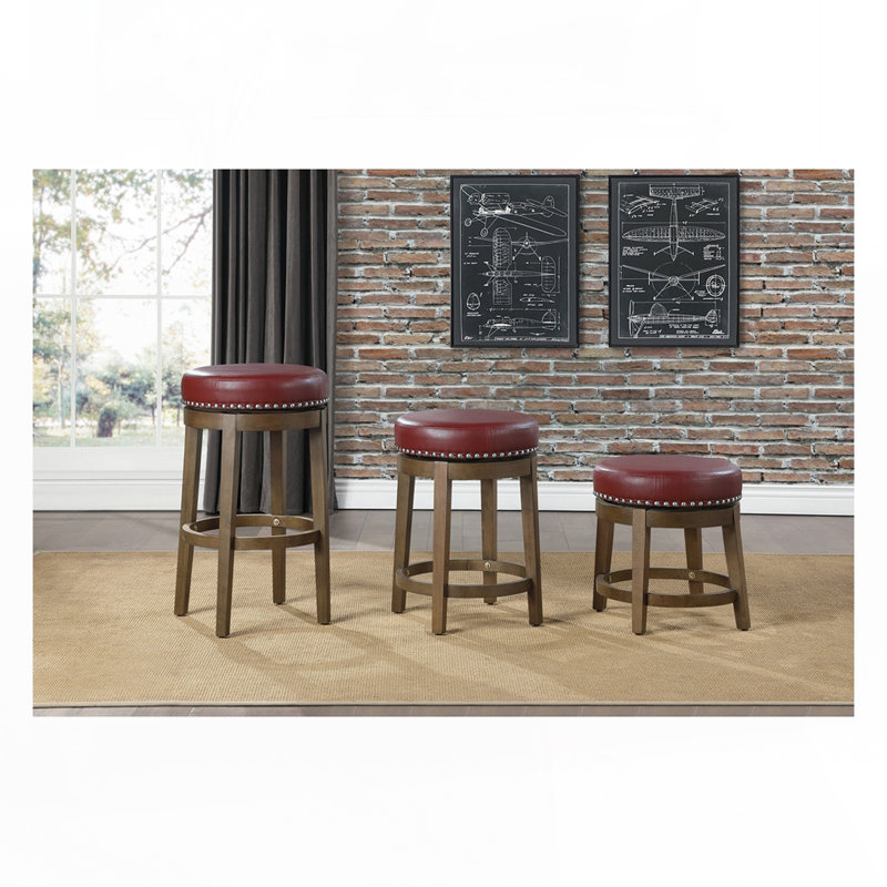 Round Swivel Stools Set, Counter Stool (25" Seat Height), Red Brown