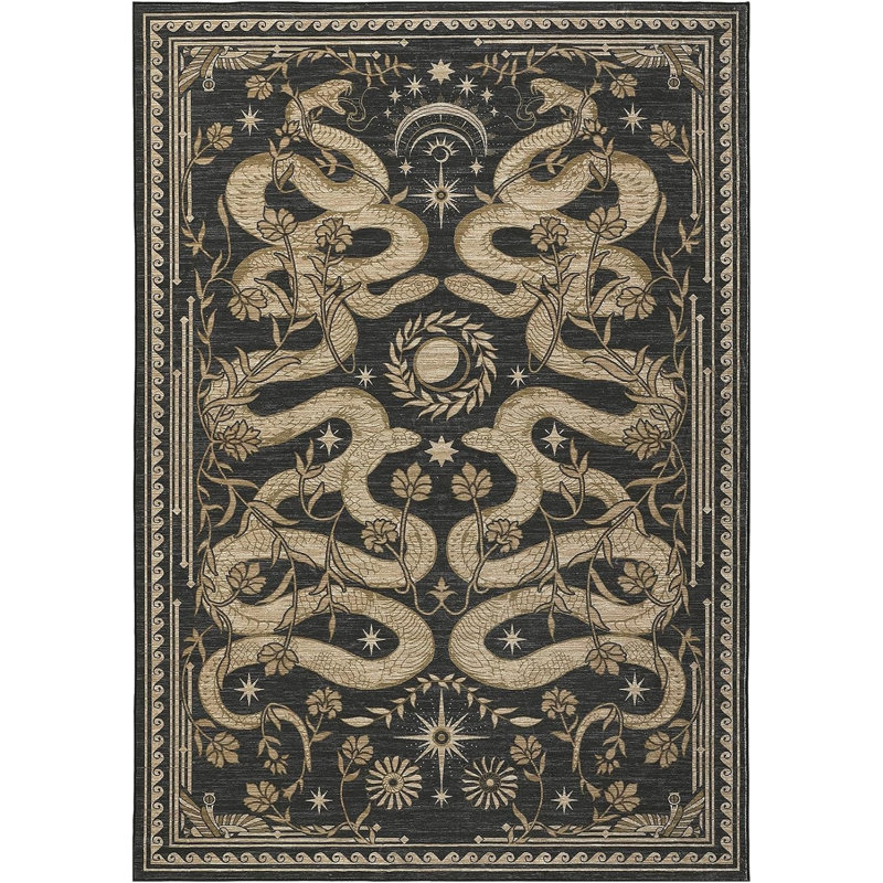 Snake Design Area Rug Soft Low Pile, Mark Resistant, Non-Slip, Washable Carpet – Vintage Forest Animal Design, Collapsible, Thin Perfect for Living Room, Bedroom, Kitchen, Hallway, Nursery