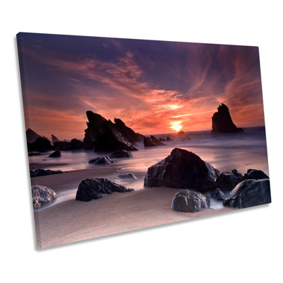 Sunset Beach Seascape Cove - Wrapped Canvas Print