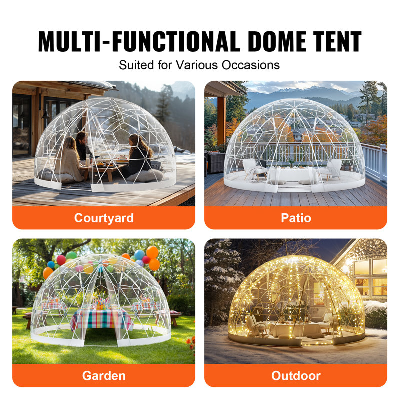 Dome Bubble Tent Double Cover w/ Transparent Window for Camping, 5.77 ft. H x 9.5 ft. W x 9.5 ft. D