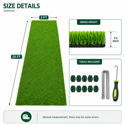 2 ft. x 25 ft. Synthetic Grass Lawn Runner, Artificial Turf with 0.8 in. Pile for Walkway, Patio and Landscape Decor