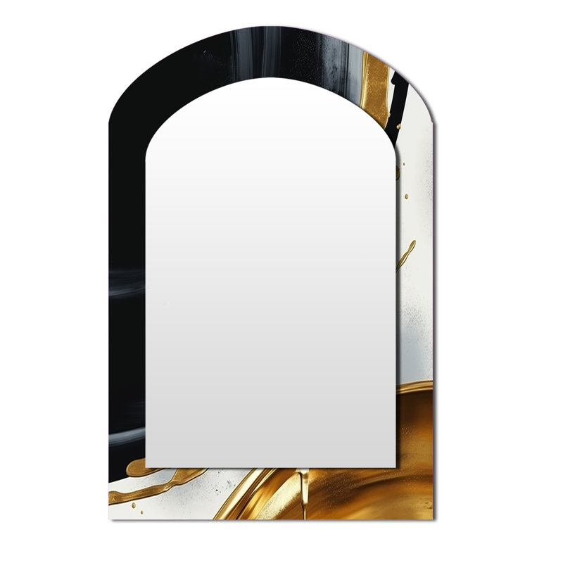 Black Gold Abstract Shapes Marble I - Marble Asymmetrical Mirror, Black Unique Shape Unique Wall Mirror, Printed Metal Art