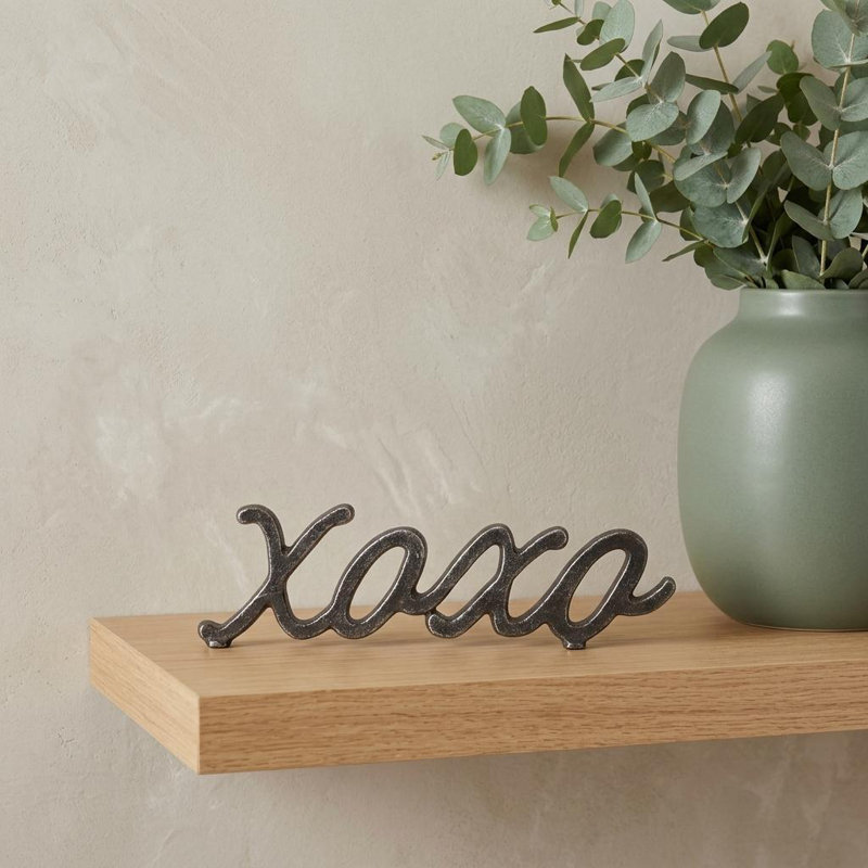 3" Black Cast Iron Hand Painted XOXO Sentiment Tabletop Sculpture