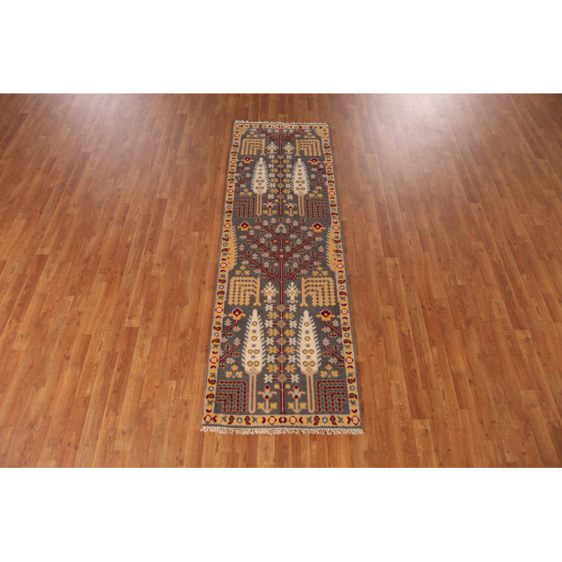 Tapis de couloir indien gris en laine 3x8