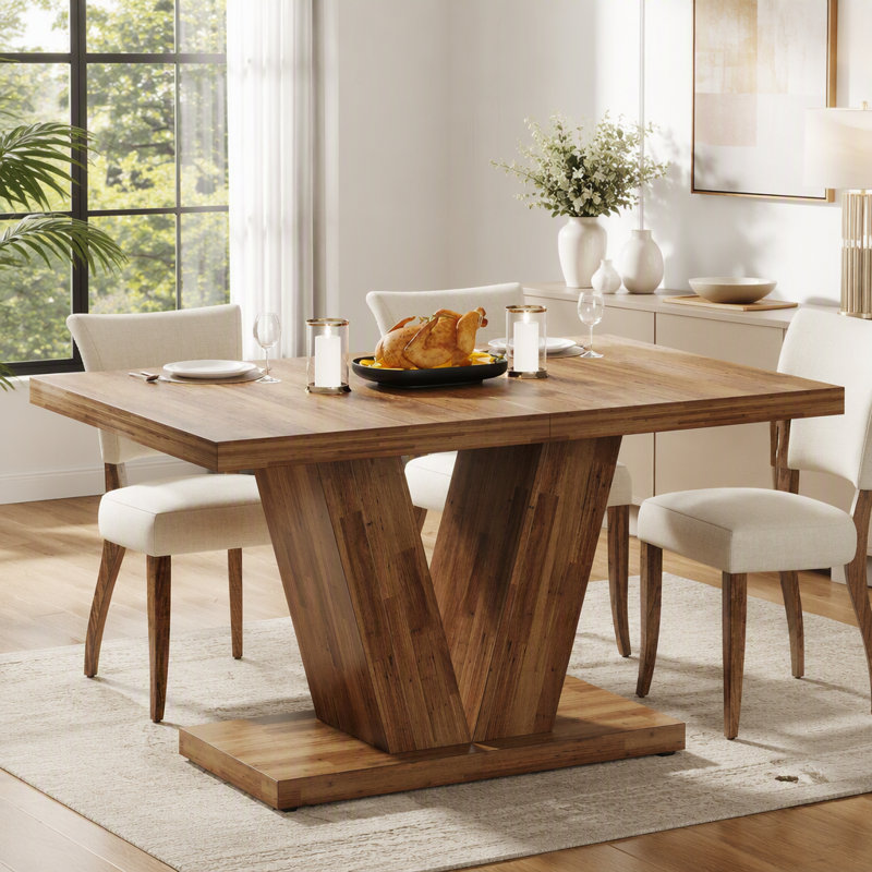 Table de salle à manger de style campagnard de 119 cm (47 po) pour 4 personnes, table de cuisine avec plateau de 4 cm (1,57 po) d'épaisseur et pied central triangulaire, idéale pour les cuisines compactes.