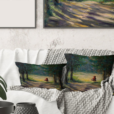Carré, petit chaperon rouge dans les bois - coussin décoratif traditionnel