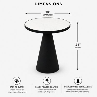 End Table | White Marble Top Side Table | Black Metal Frame | 18"D x 18"W x 24"H