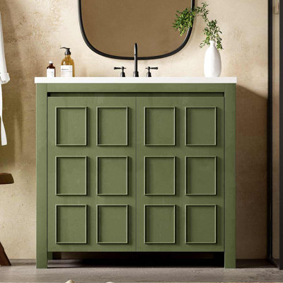 Meuble-lavabo 36 po avec lavabo en résine, armoire de rangement avec 2 portes