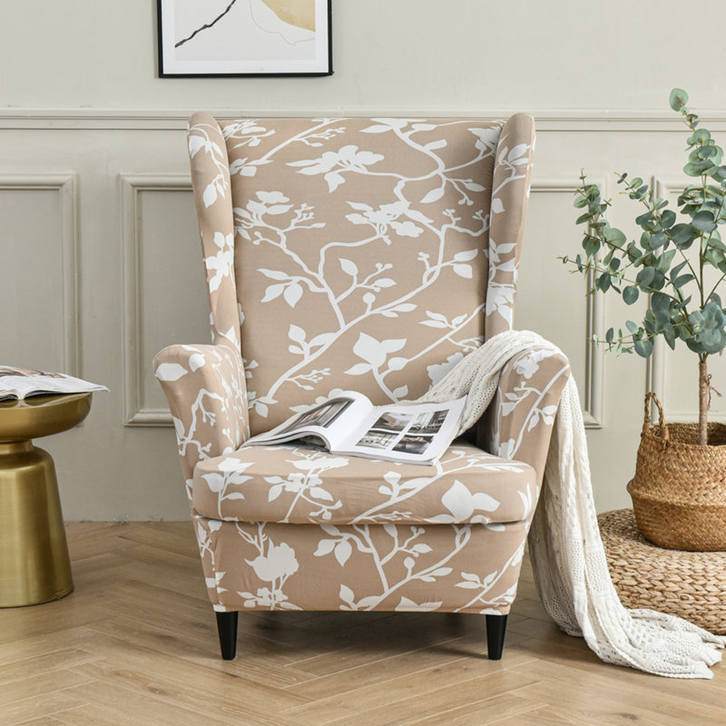 Housse extensible pour tabouret tigre, Coton à 100 % avec imprimé floral beige