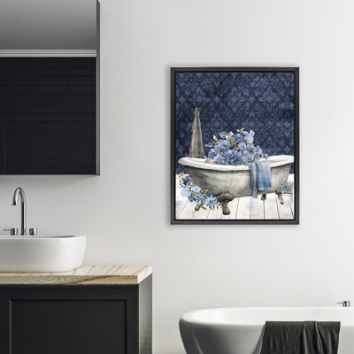 Blue Bath Floral Tub Floating Frame, design by Kim Allen
