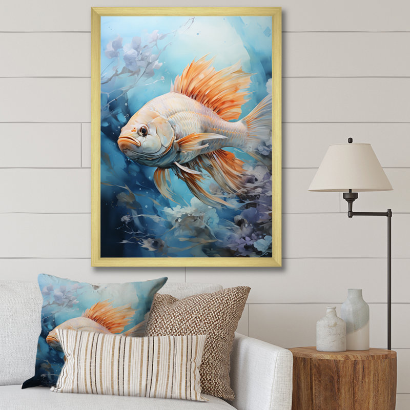 " Fishing Majestic Catch ", 40" H x 30" W x 1.5" D, Gold Picture Framed