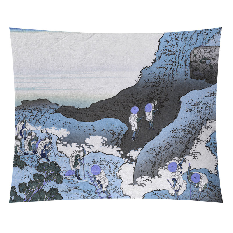 Tapisserie murale « escalade sur Mt. Fuji », H 107,5 po x l 91 po, bleu