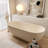 69" Freestanding Deep Soak Tub Solid Surface Soaking Bathtub Creamy-119241958
