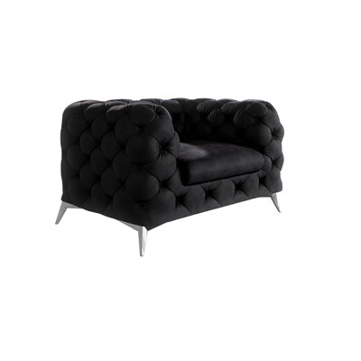  Chesterfield Armchair with Silver Metal Legs
