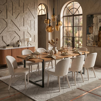 Modern 9-Piece Dining Table Set For 8 With Upholstered Chairs,Rectangular Kitchen & Dining Room Set