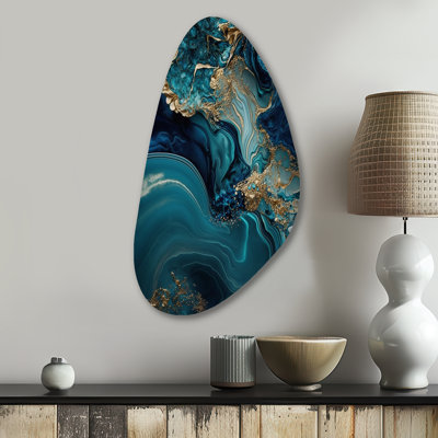 Saavi Abstract Geode Turquoise I - Marble Unique Shape Metal Wall Decor, Turquoise Asymmetrical Metal Art Print