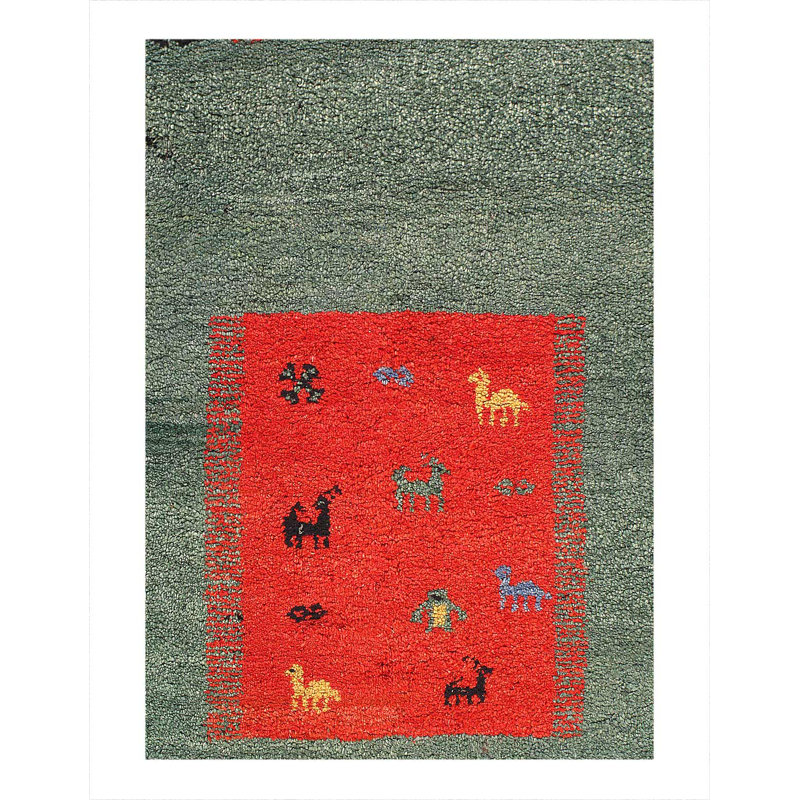 Green Hand Knotted Gabbeh Rug 4'X 6'