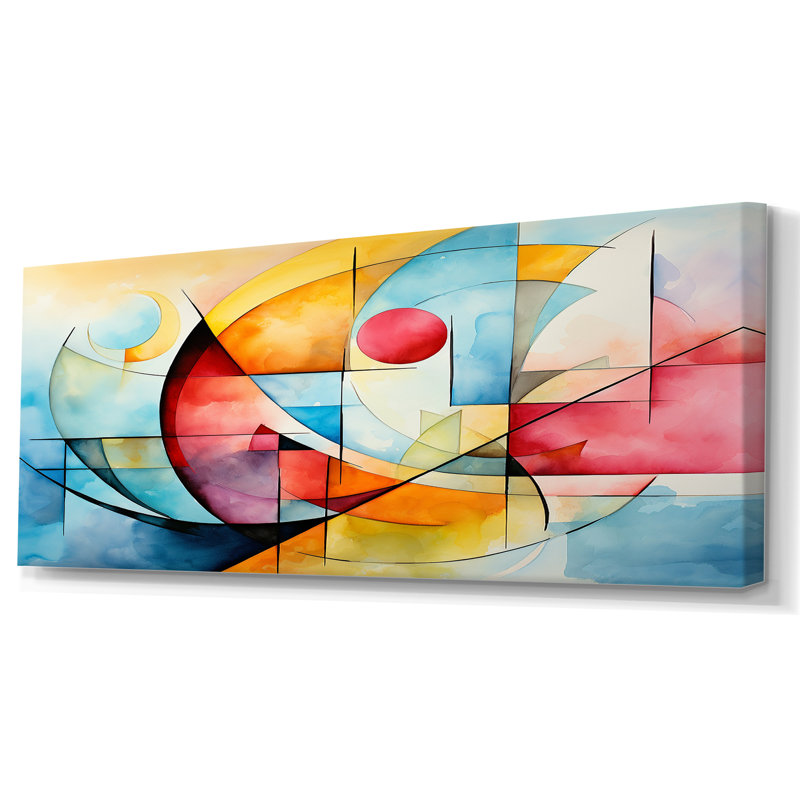 Cubes de couleurs douces II - art mural géométrique, Toile tendue, H 28 po x l 60 po x P 1,5 po