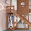 Lit mezzanine simple en bois massif avec glissoire, étagères et garde-robe intégrée-131665671-131665672