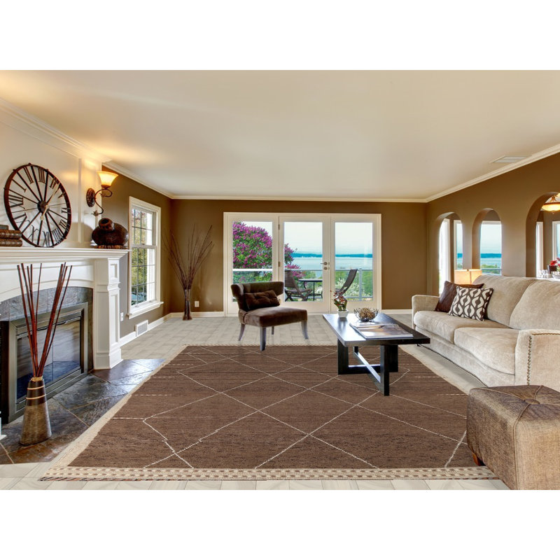 Brown Modern Wool Moroccan Area Rug 9x13