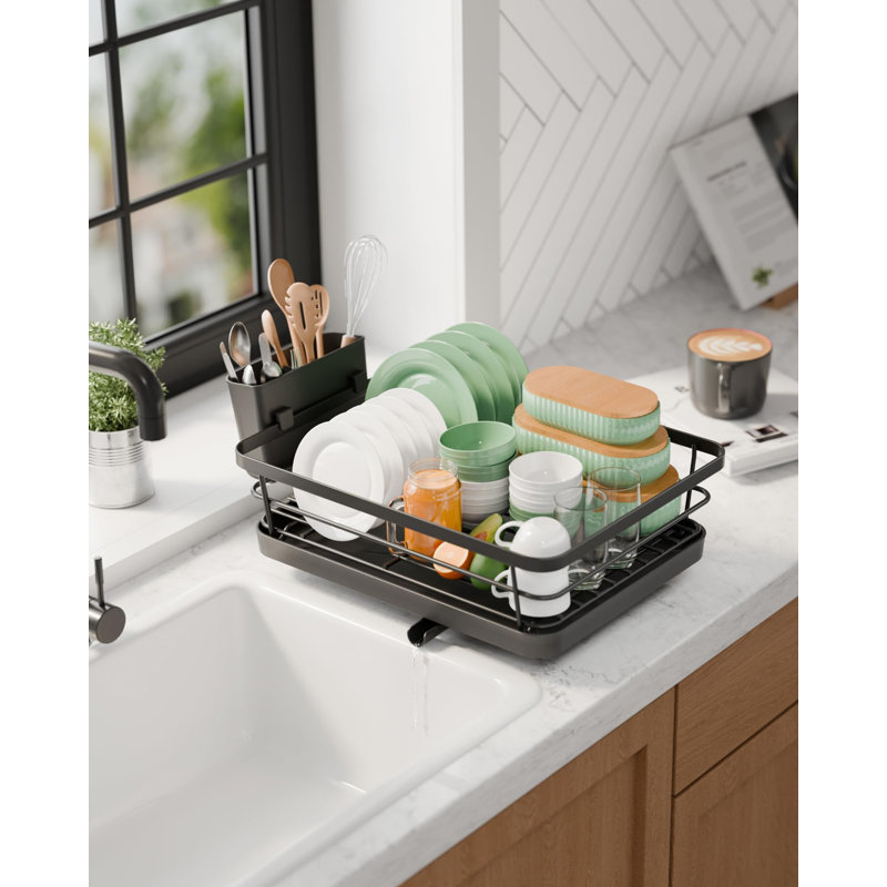 Égouttoir à vaisselle pour comptoir de cuisine, évier en acier inoxydable et rangement essentiels, Noir