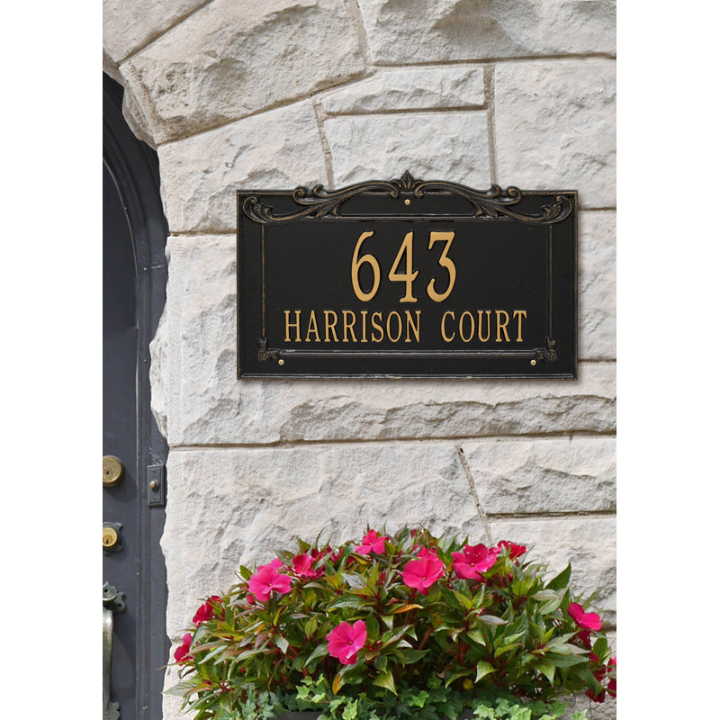 Signature Series 2-Line Wall Address Plaque, Black, Gold, Yes