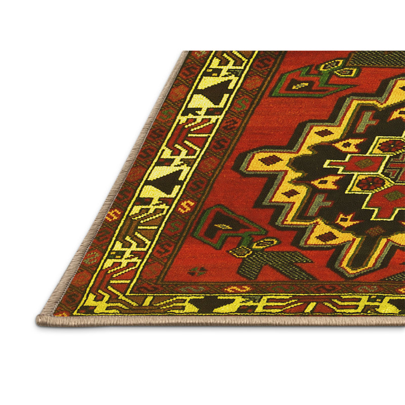 Tapis traditionnels jaunes lavables à la machine 1184, Rectangle 8 pi x 10 pi