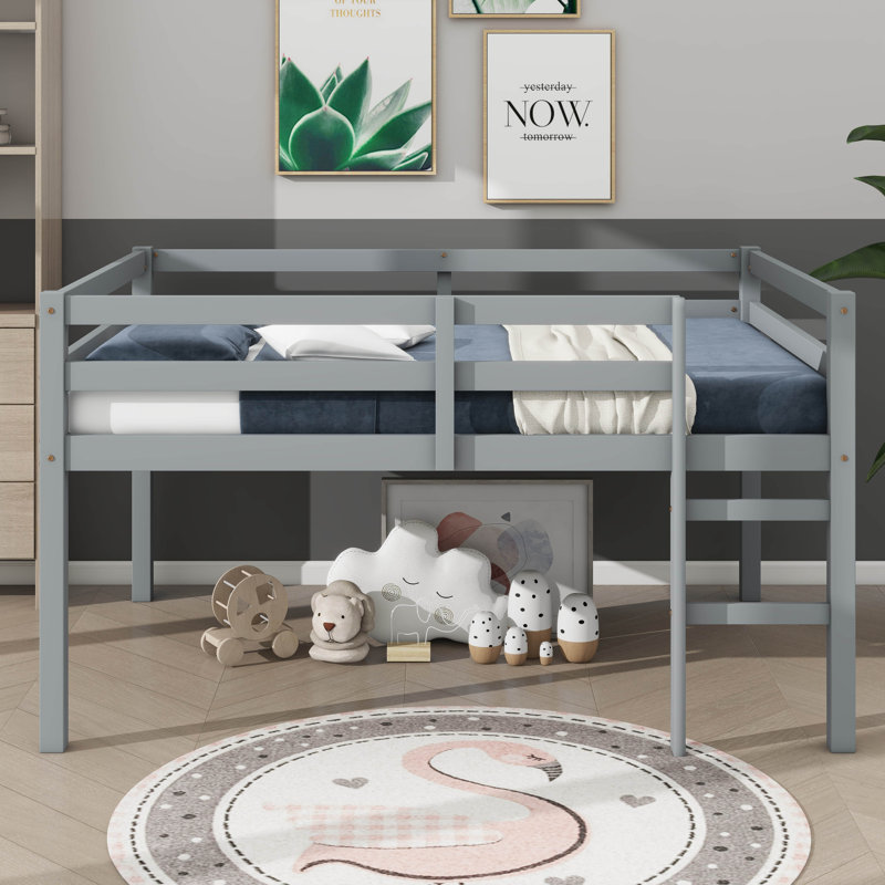 Lit mezzanine compact pleine grandeur avec marches, Gris