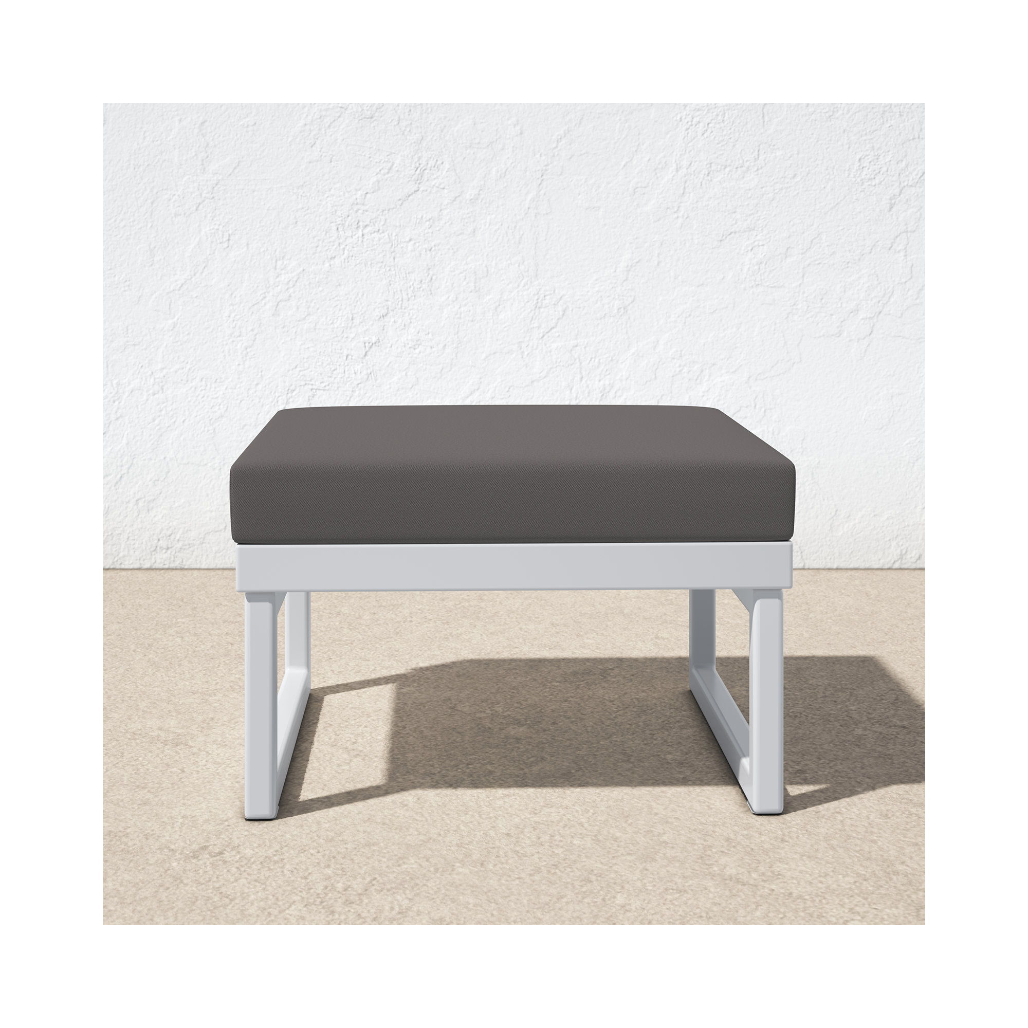 Lane Upholstered Outdoor Ottoman with Cushion, White, Charcoal