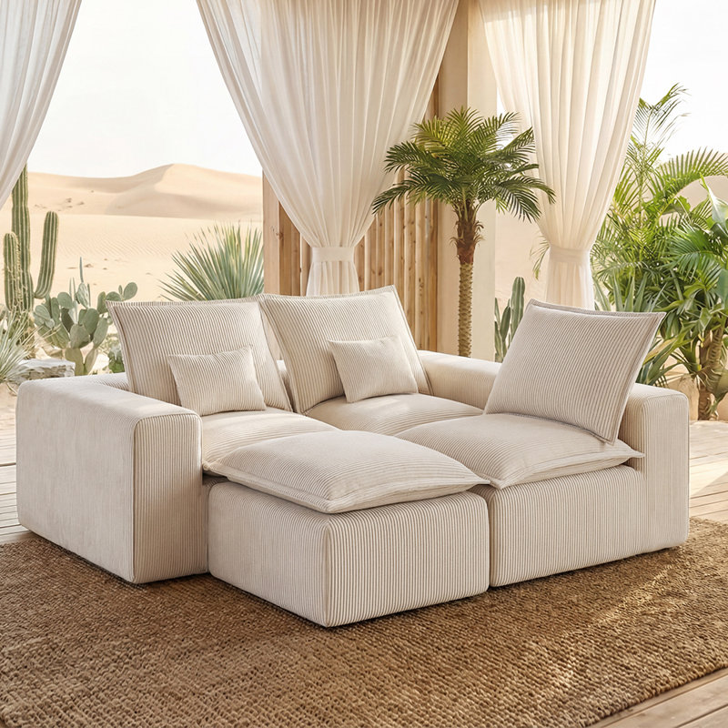 Boneless 107" Modern Cloud Corduroy Sectional Sofa Couches for Living Room, No Assembly Required L-Shaped Boneless Couch with Ottoman