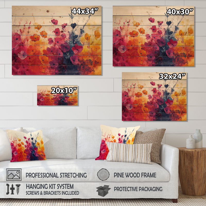 Garden Plants Symphony In Bright Splash - Impression sur bois de plantes - sur bois de pin naturel